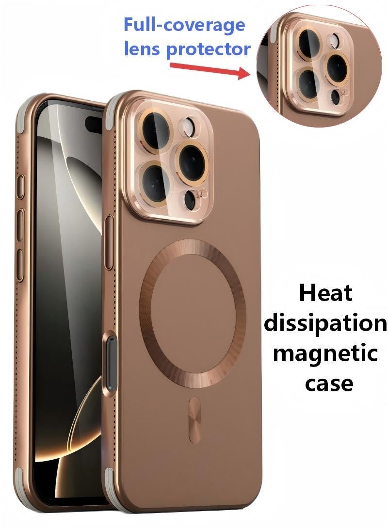 iPhone 16 Pro Max Case With MagSafe, Strong Magnet, [Shockproof Thin Cover] Full Camera Lens Protector, Plating Glossy Yellowing Resistant Shockproof Soft Protective Case Cover, Anti Scratch & Fingerprint, Desert Gold Brown - Image 1